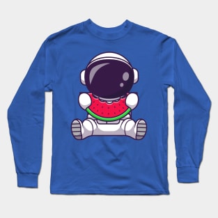 Astronaut Eating Watermelon Fruit Cartoon Long Sleeve T-Shirt